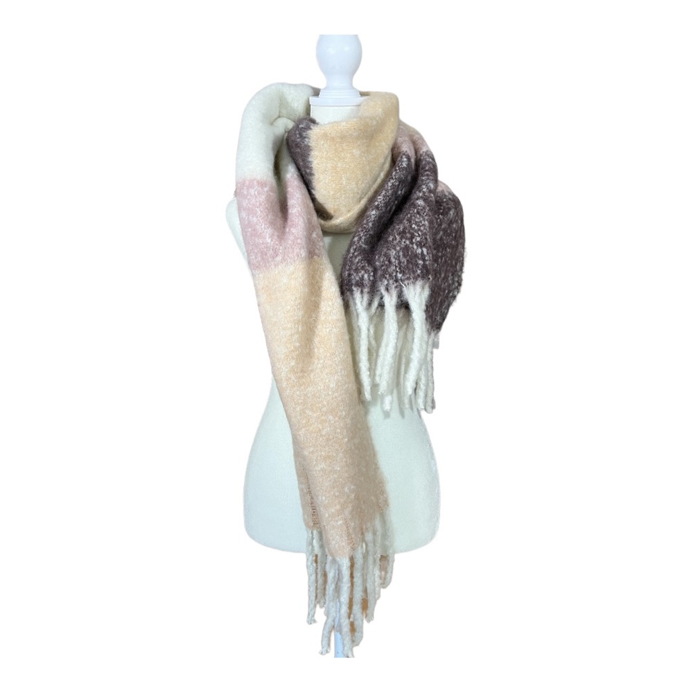 Express oversized squares fringe fluffy scarf
